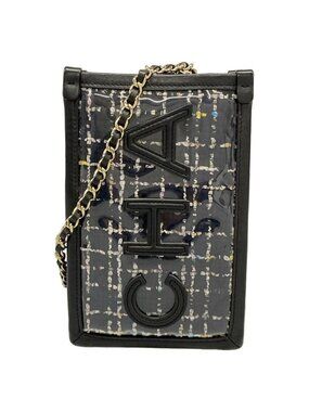 Chanel Shoulder Bag Black White Multi Smartphone Pochette Chain Gold Leather